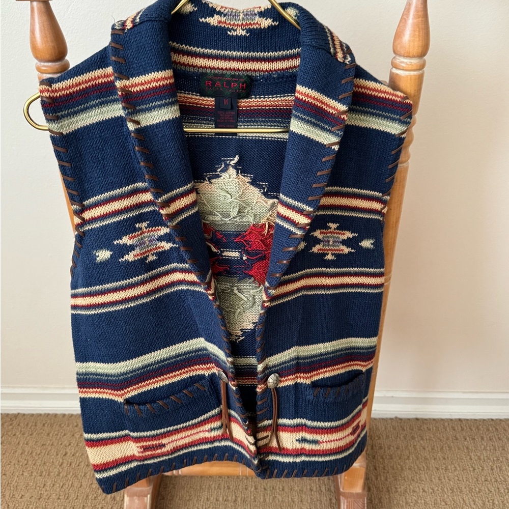 Ralph Lauren Knit Vest Native American Aztec South western design Medium Cotton